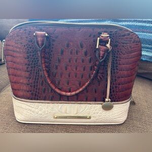 Brahmin Brown & Cream Croc-Embossed Satchel with Gold Hardware